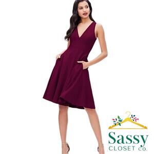 ✨ DRESS THE POPULATION Catalina Sleeveless Midi Dress L Pockets Magenta NWT 🥂